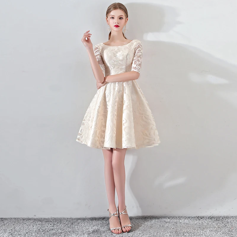 

New Champagne Half Sleevelss Cocktail Dress Elegant Embroidery Mini Length Formal Dress Party Gown LF330