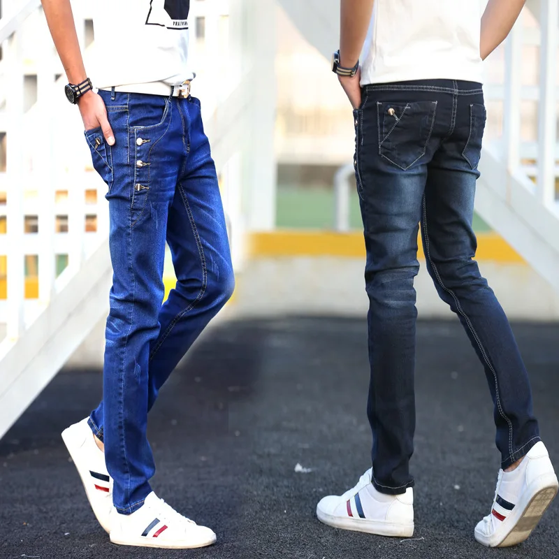 Модные мужские джинсы в стиле хип-хоп со средней талией облегающие байкерские