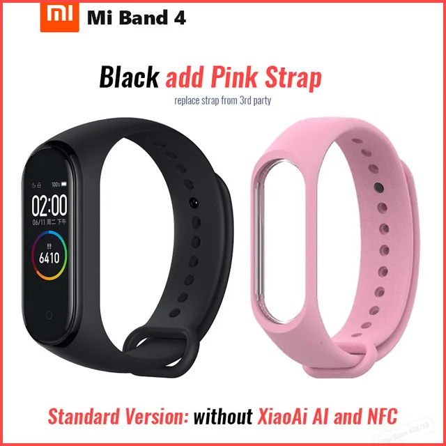 Xiaomi Mi браслет 4 Bluetooth 5,0 Фитнес браслет AMOLED цветной сенсорный экран Музыка AI пульс - Цвет: add pink strap