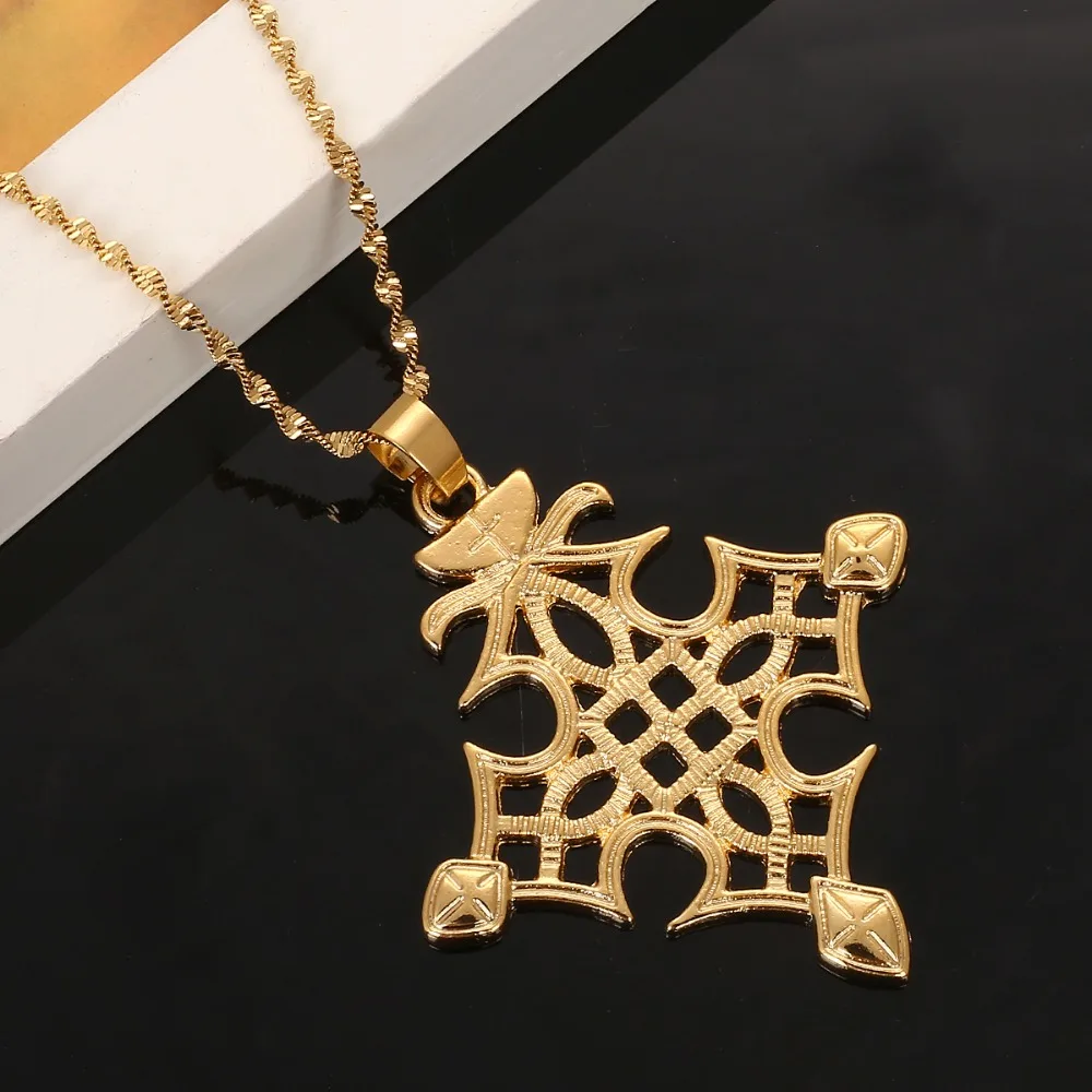 Подвеска в эфиопском африканском стиле золотого цвета подвеска виде Креста для