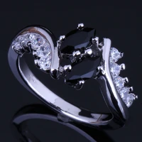 good looking black cubic zirconia white cz silver plated ring v0406