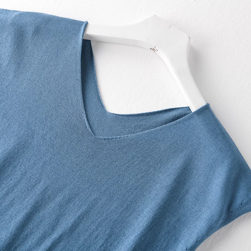 Женская Летняя трикотажная свободная футболка с коротким рукавом и V-образным