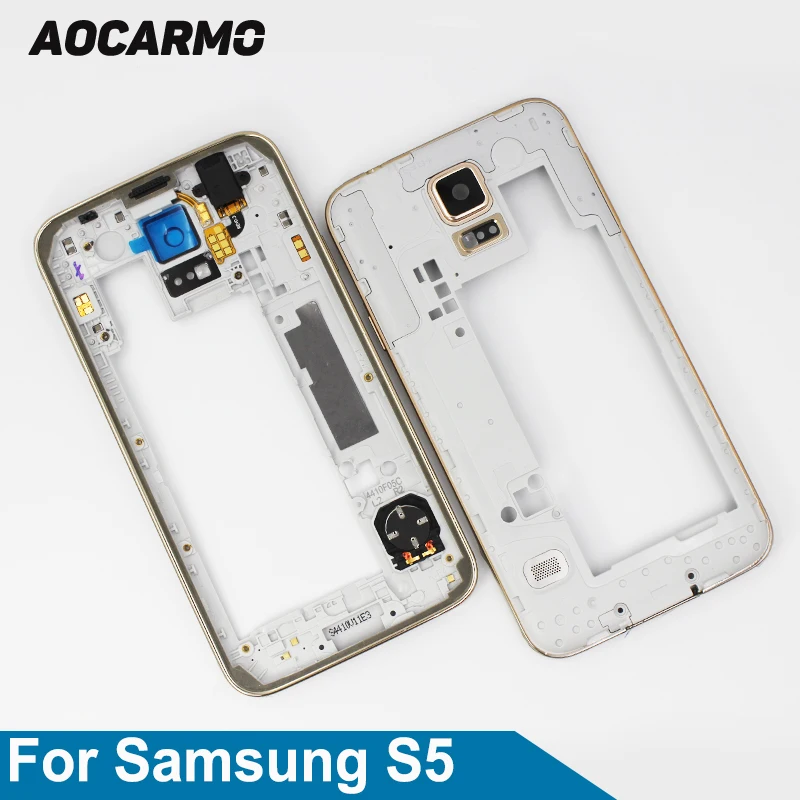 Aocarmo средняя рамка Корпус пластина доска с кнопкой для Samsung GALAXY S5 G900F G900H G900I 5 1