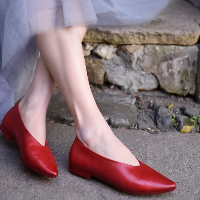 

Artmu Original Women Flats Loafers Shoes Red Black Handmade Soft Bottom Lady Genuine Leather New Vintage Pointed Toe Fashion