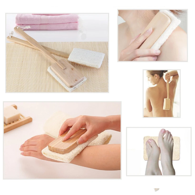 TREESMILE 2PCS Bath brush Back Exfoliating Long Handle Loofah With Wooden Body Massage Brush Bathing D45 | Дом и сад