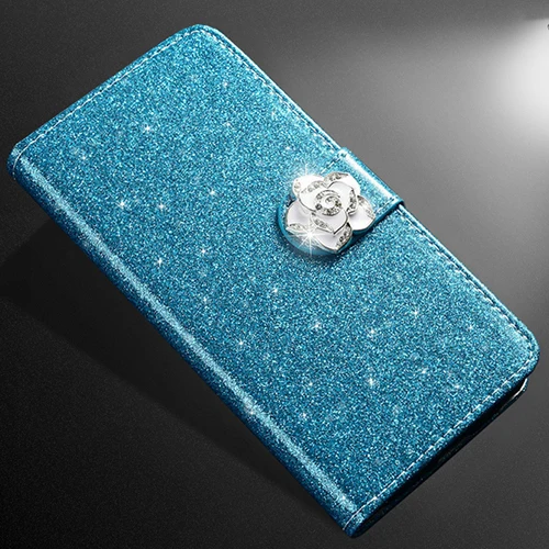 blue camellia Роскошный блестящий флип-чехол для телефона Xiaomi Redmi Note 6, 7 Pro Prime, для Redmi 5A, 6A, 6, чехол-кошелек с подставкой для карт, Магнитный чехол-книжка - Цвет: blue camellia