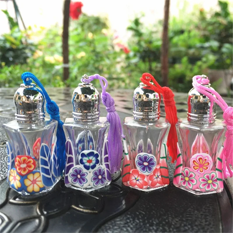 6ML Half-pack Polymer Clay Glass Empty Perfume Roll On Tassel Bottle New Cylindrical Waist Bottle 100PCS/LOT