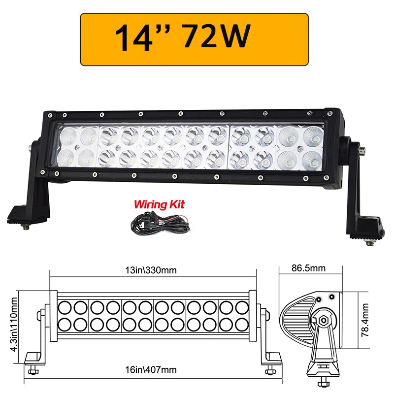 72W with wiring Auxtings 12 В 24 в прямой светодиодный рабочий светильник 14 22 32 42 52 дюймов внедорожный Автомобильный светодиодный светильник комбинированный 4x4 SUV ATV Высокая мощность двухрядный - Цвет: 72W with wiring