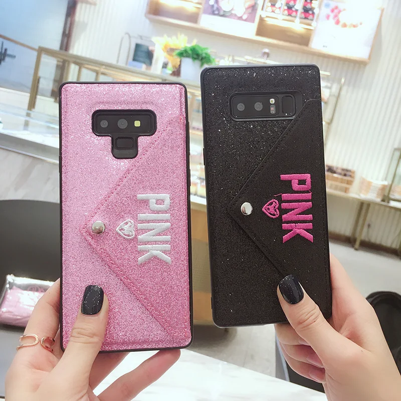 Брендовый розовый чехол для Iphone XS Max X XR 7 8 Plus, кожаный чехол для samsung Galaxy S8 S9 S10 E Note 8 9, блестящий чехол