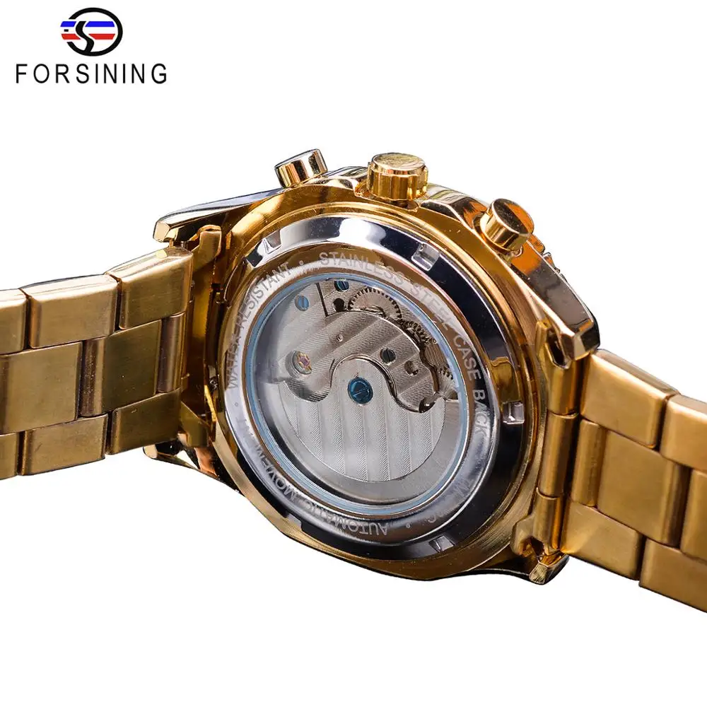 Forsining Grand, золотые автоматические часы, турбийон, Moonphase, мужские механические часы с календарем, стальные ремни, наручные часы, Relogio