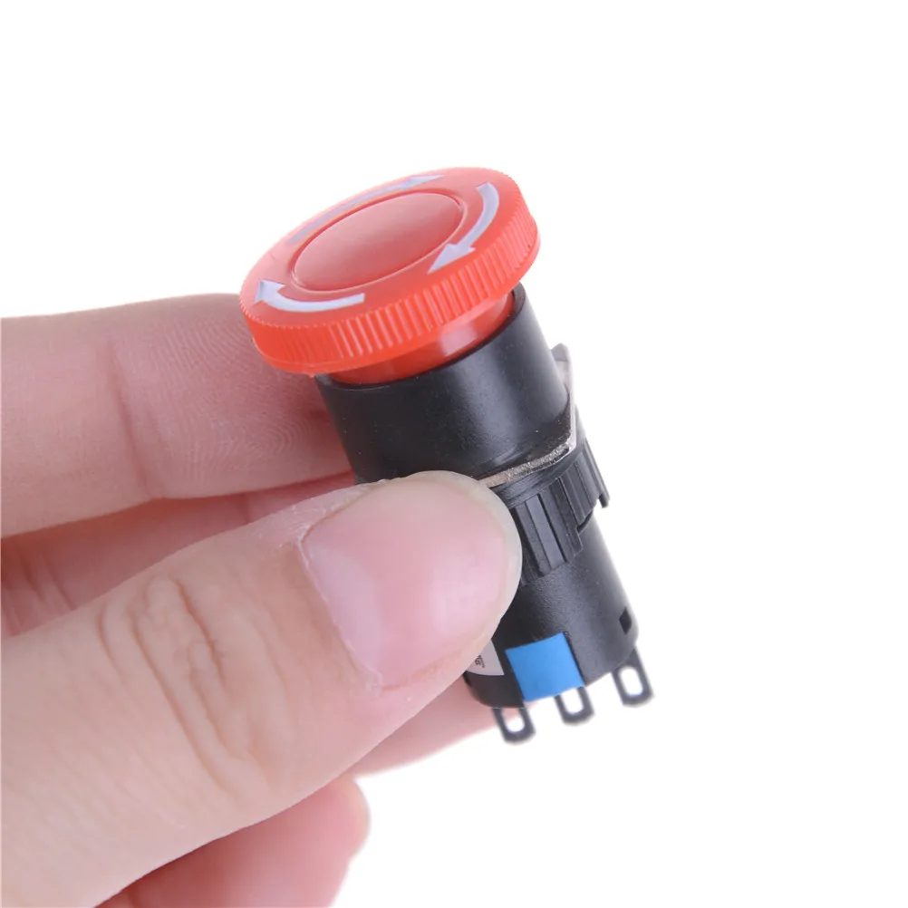 

16mm Red Mushroom Emergency Stop E-stop Switch 3 Pins NO+NC DC 30V 5A AC 250V 3A Emergency Stop Push Button Switch