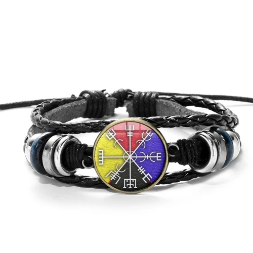 SONGDA винтажный браслет Viking Vegvisir Compass для мужчин нордические руны символ Одина амулет кожаный браслет ручной вязки драгоценный камень браслет - Окраска металла: Style 14
