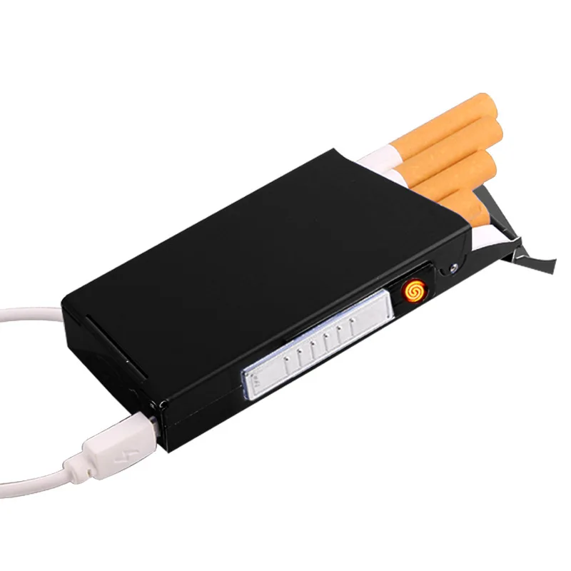 Сигарета чехол с электронная USB Зажигалка Портативный металлические наушники