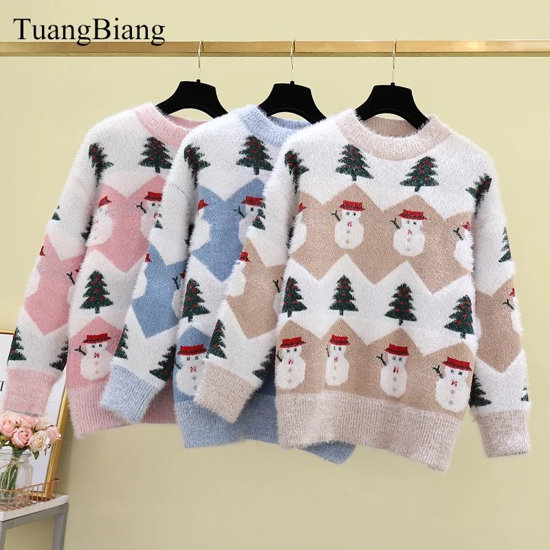 Рождественский снеговик синель кашемировые женские свитера с длинным рукавом