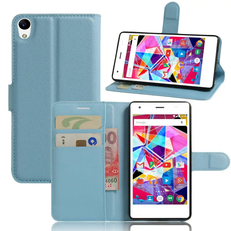 blue Cyboris чехол для Archos diamond S 5.0 дюймов чехол флип чехол личи чехол искусственная кожа с карт памяти Держатели Стенд функции - Цвет: blue