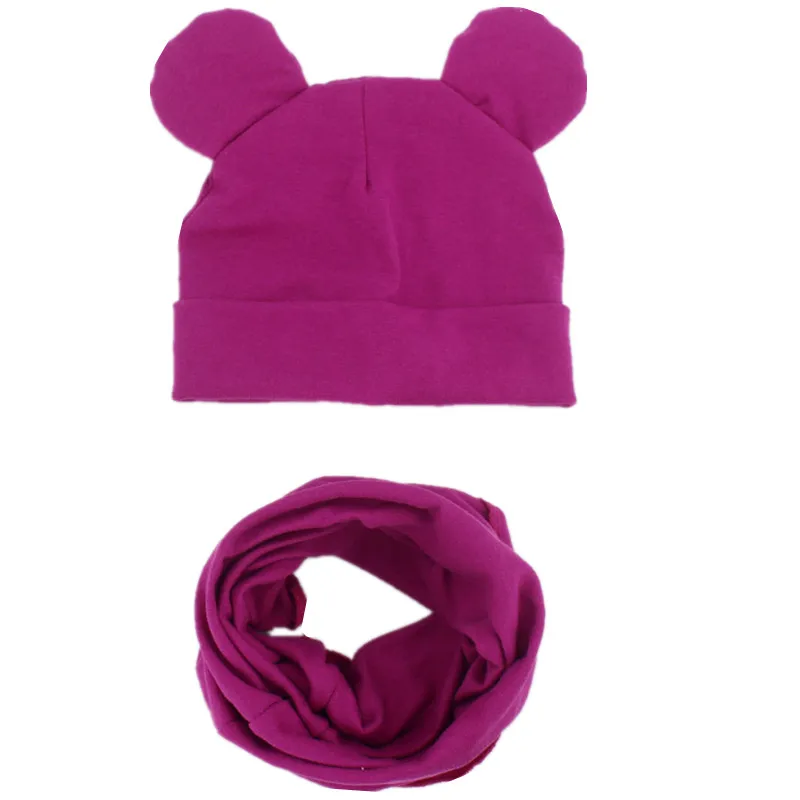 purple Новая детская шляпа, шарф, комплект для малышей, милые шапки с ушками, шапочки, высококачественные хлопковые наборы шарф шапка детские шляпы, воротник, реквизит для фотографий - Цвет: purple