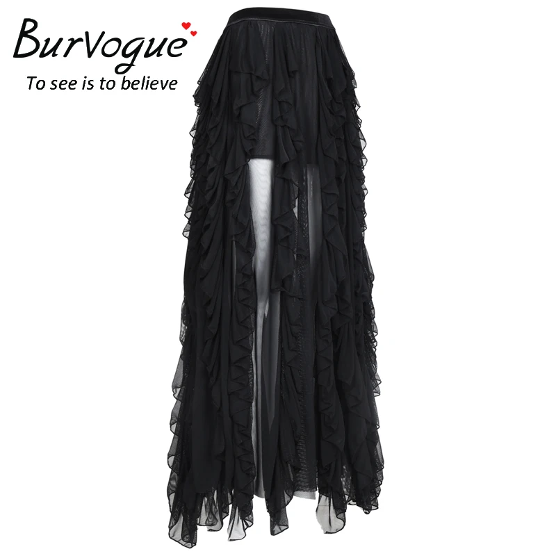 Burvogue женская новая юбка в стиле стимпанк Готическая кружевная длинная юбка макси стимпанк корсет юбки Бальные юбки с оборкой