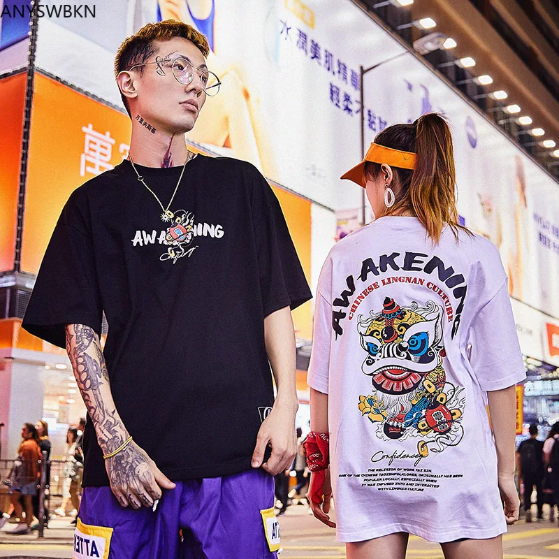 Летняя футболка для мальчиков Harajuku в китайском стиле красивая пара с короткими