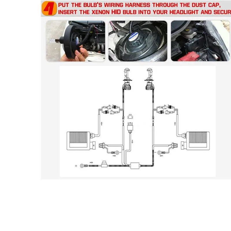 

Rockeybright 35W H4 Bi-xenon headlamp bulbs+9003 H4-3 xenon bulb relay harness controller car H4 bi xenon headlight wire harness