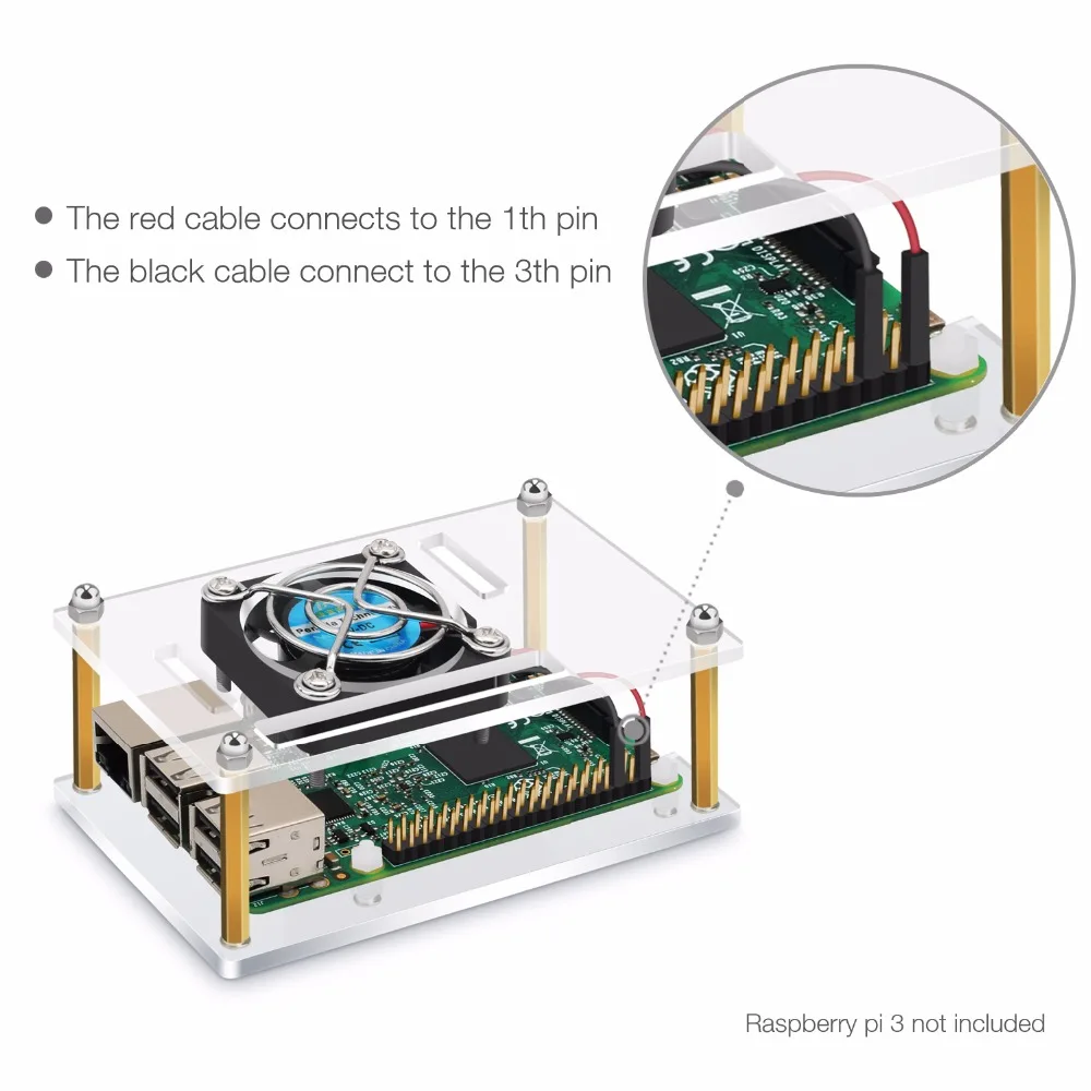 

2018 Acrylic Protective Cover & Cooling Fan & Micro USB Power Supply 5V 2.5A With 3PCS Copper Heatsink 4 in 1 Kit for Raspberry