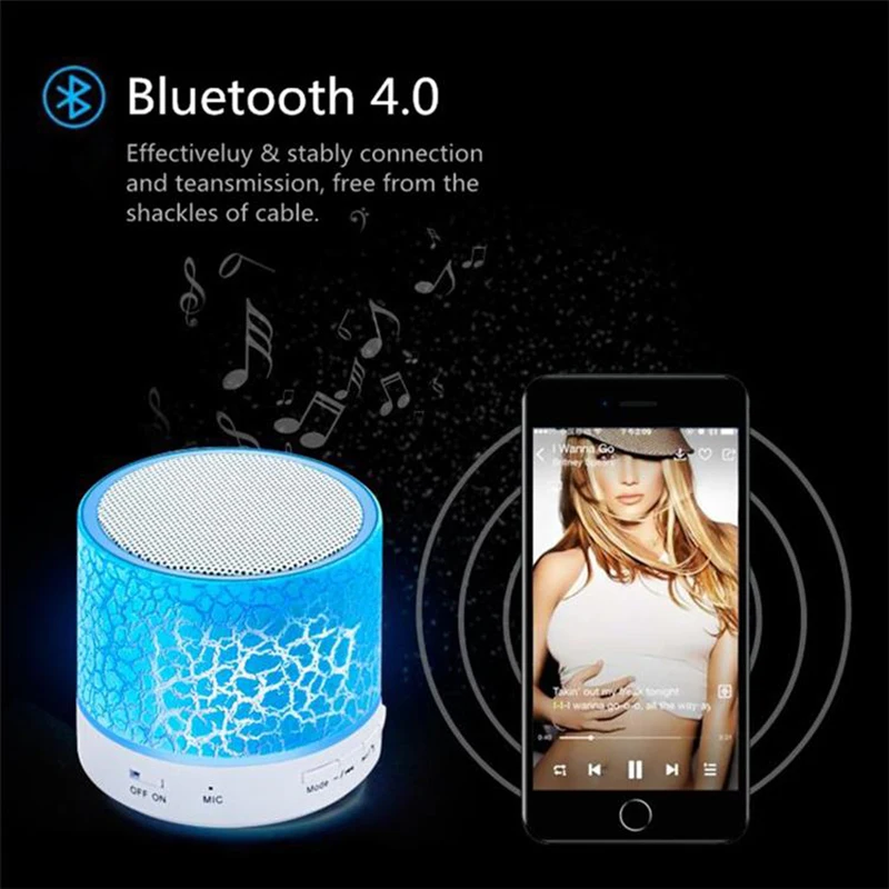 20 шт./лот беспроводной светодиодный Bluetooth динамик стерео звук Hands free Call мини