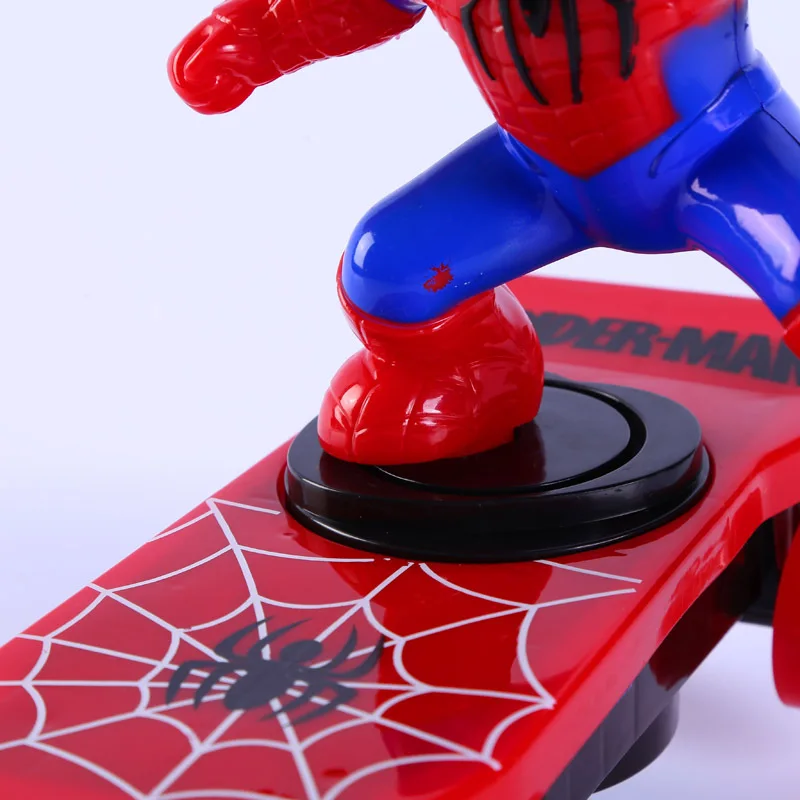 Automatic rotation Electric Skateboard spiderman Dance Robot Electronic Walking Toys With Music Light Kids Toy