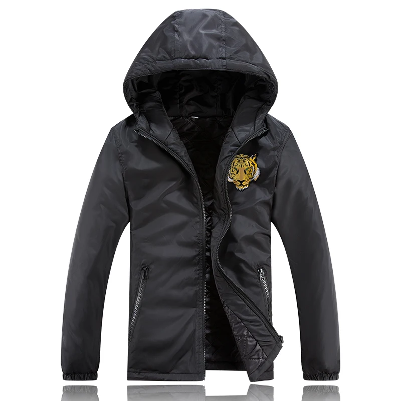 Мужские зимние куртки новинка 2017 Весенняя Черная куртка-бомбер с вышивкой