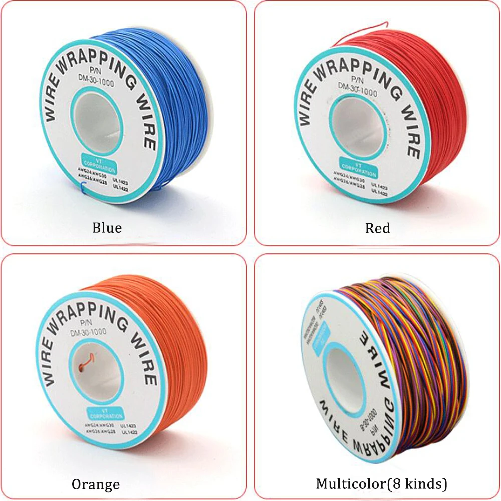 30AWG 0,25 мм Луженая Медный провод Обёрточная бумага пинг изоляции Тесты кабель 8-Цветной Обёрточная бумага катушка Луженая Медь Пластик