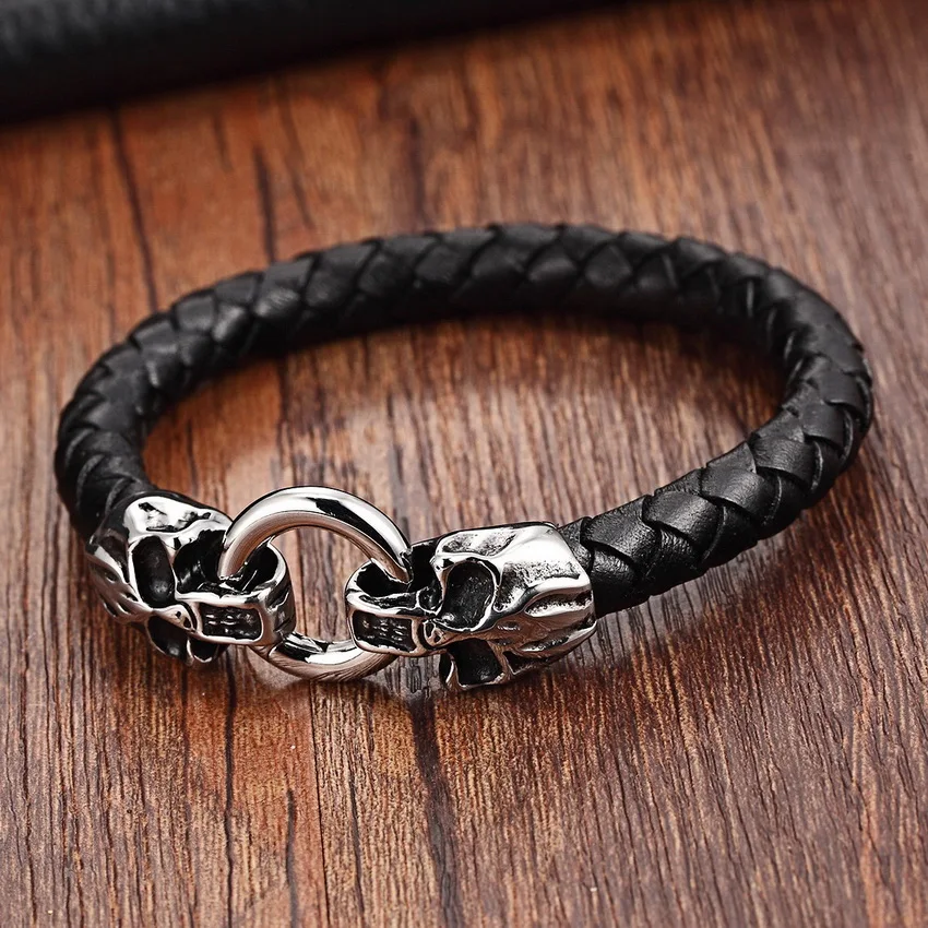

XQNI 2017 Men Jewelry Accessory Stainless Steel Genuine Leather Bracelet for men Magnet clasp Snake Chain Charm Bracelets