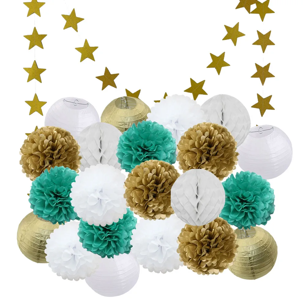 gold tiffany set Горячая 22 шт./компл. золото/черный/белый подвесной круглый бумажный фонарь для выпускное мероприятие праздничное украшение свадебный Декор бумажные ремесла - Цвет: gold tiffany set