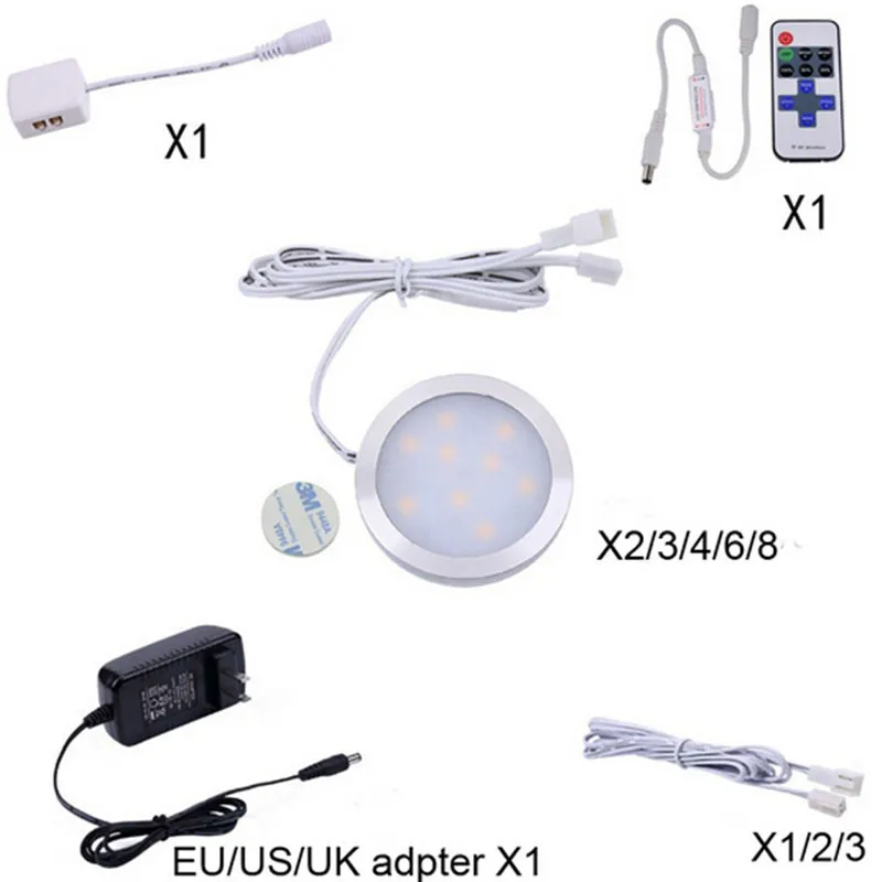 Linkable Under Cabinet LED Lighting 12V Dimmable Puck Lights with Wireless RF Remote Control Power Adapter for Kitchen | Лампы и
