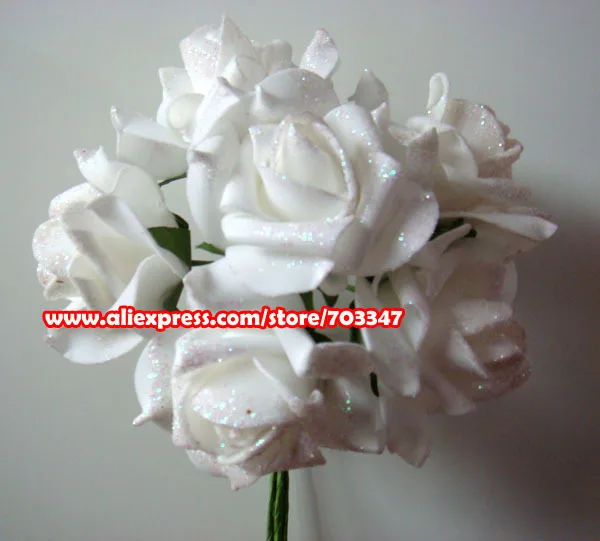 

2014 Hot Sale!!! (432pcs=72 Bunches/lot) X Artificial Glitter Foam Rose Bunch in White, Hot Pink Wedding * FREE SHIPPING *
