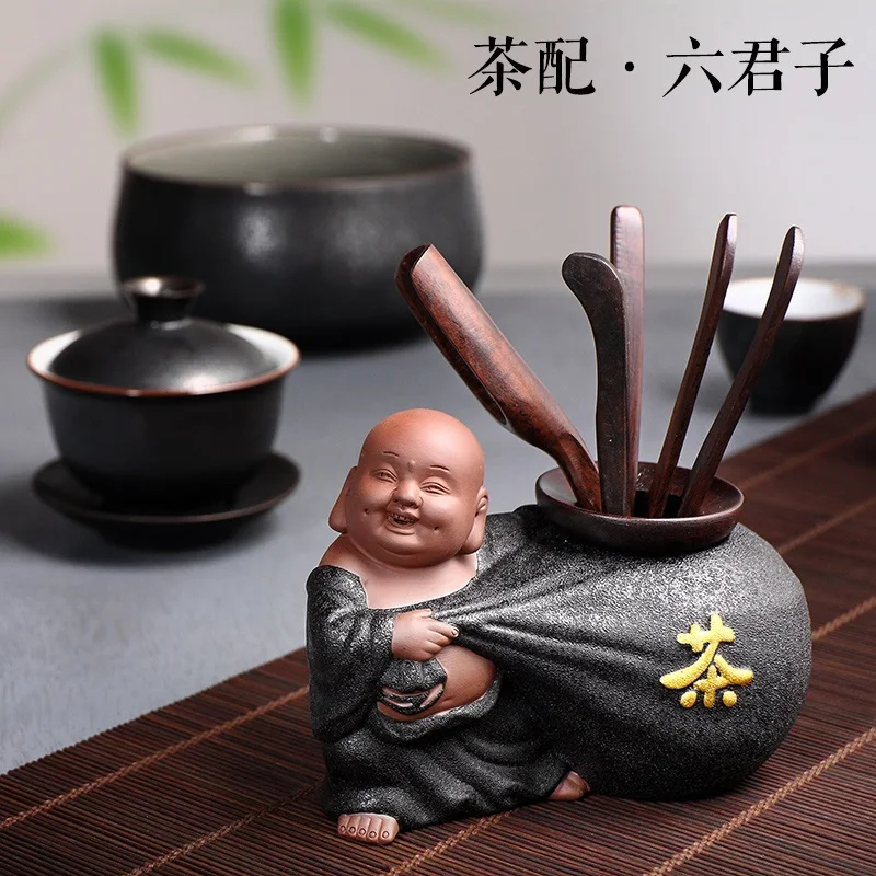 Tea ceremony Six Gentlemen Kung Fu tea set accessories complete of ebony chicken wing wood solid ceramic zero matching | Дом и сад