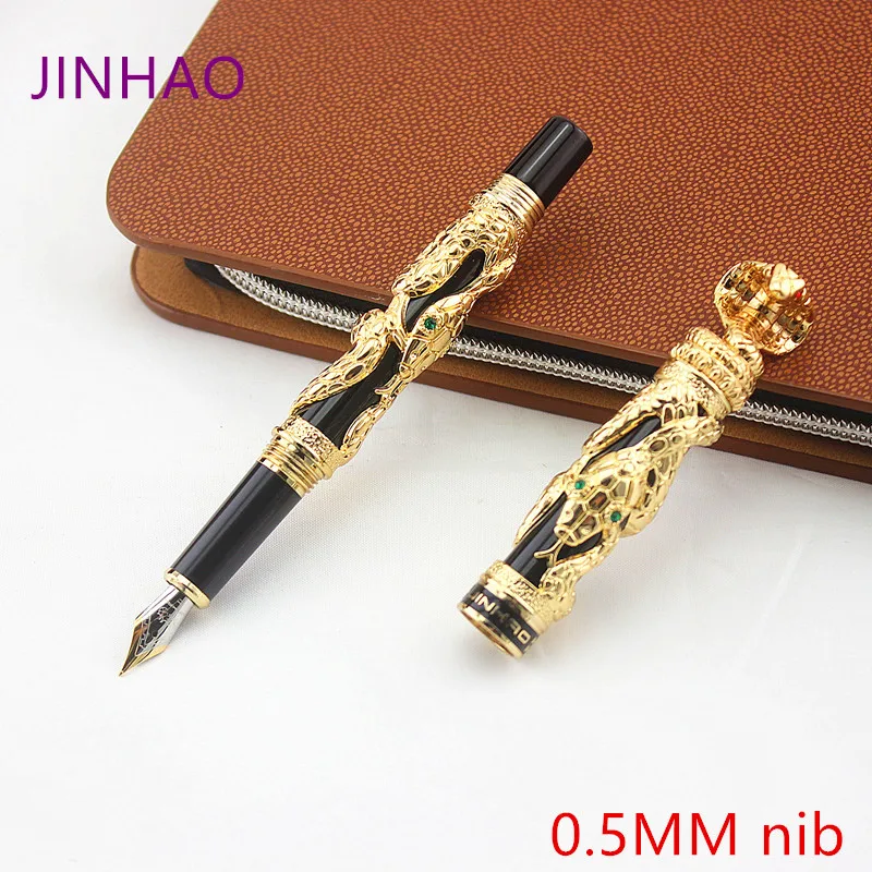 

High Quality Jinhao Metal Snake Fountain Pen Luxury Calligraphy Ink pen Iraurita Cobra 3D Pattern Gift 0.5MM Nib Office Supplies