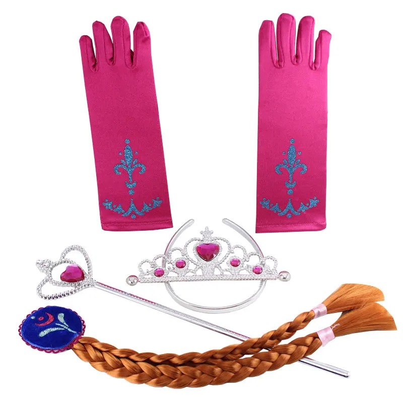 5PCS Accessory Детские вечерние костюмы Анны и Эльзы для костюмированной вечеринки; Аксессуары для девочек на Хэллоуин, День рождения; головной убор принцессы; подарок из синтетических волос; повязка на голову - Цвет: 5PCS Accessory