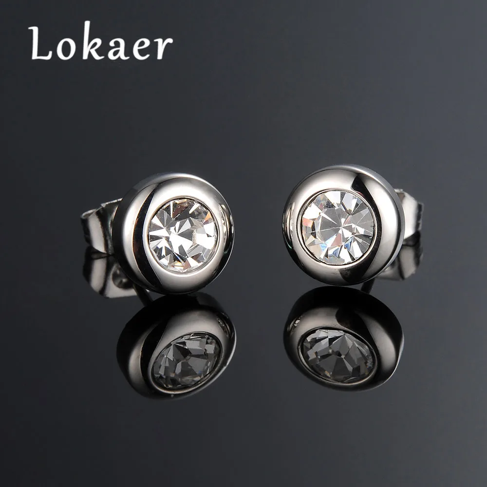 Lokaer трендовые круглые AAA серьги с цирконием кубической огранки для женщин и мужчин белого золота цвет серьги из нержавеющей стали унисекс LGE281 - Окраска металла: Платиновое покрытие