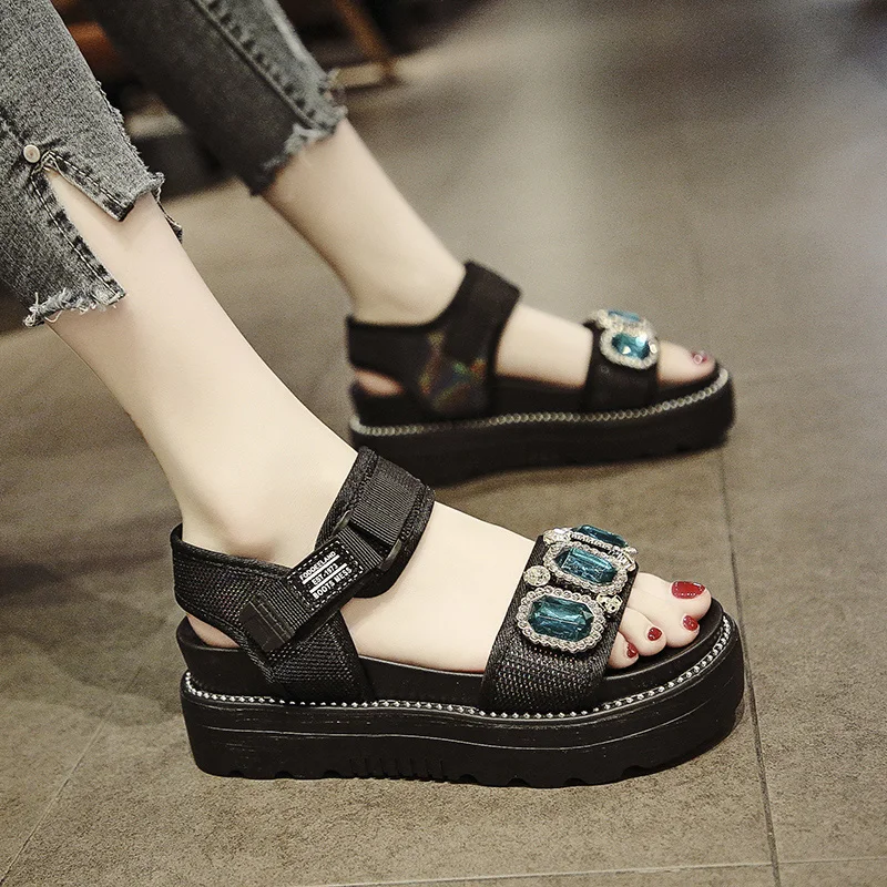 2019 г. летняя новая дикая модная обувь на платформе стразы римская женские