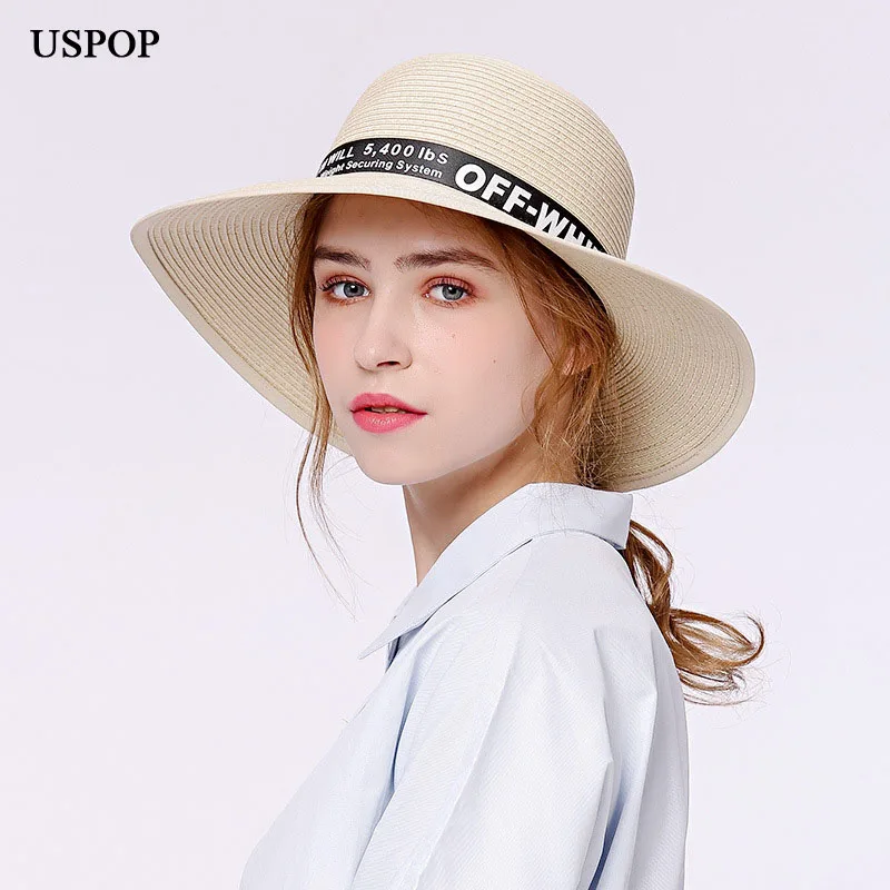 USPOP 2018 новый дизайн женщина шлемов sun женский письмо лента соломенная шляпа