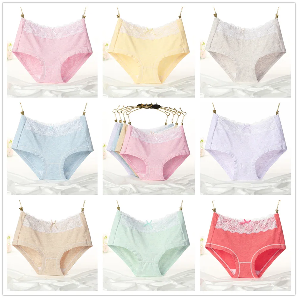 2 Pcs Packed Lace Color Cotton Girl Women Briefs Panties Underpants Lingerie Underwear M/L |