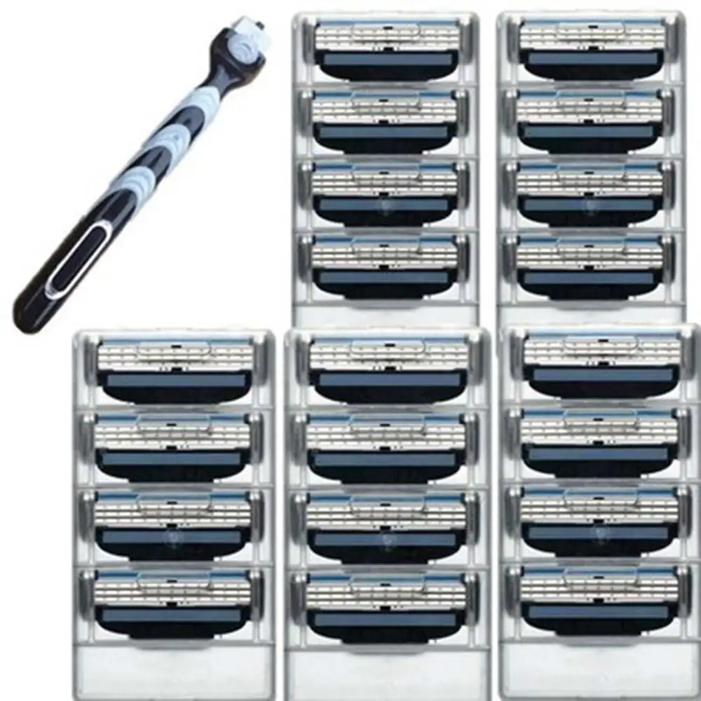 20pcs blade 1 handle 4 шт/20 шт. 3 слоя Для мужчин бритва для бритья лица Бритвы лезвия мужской ручной сменные лезвия для бритвы для Стандартный бороды бритва триммер лезвия безопасности - Цвет: 20pcs blade 1 handle