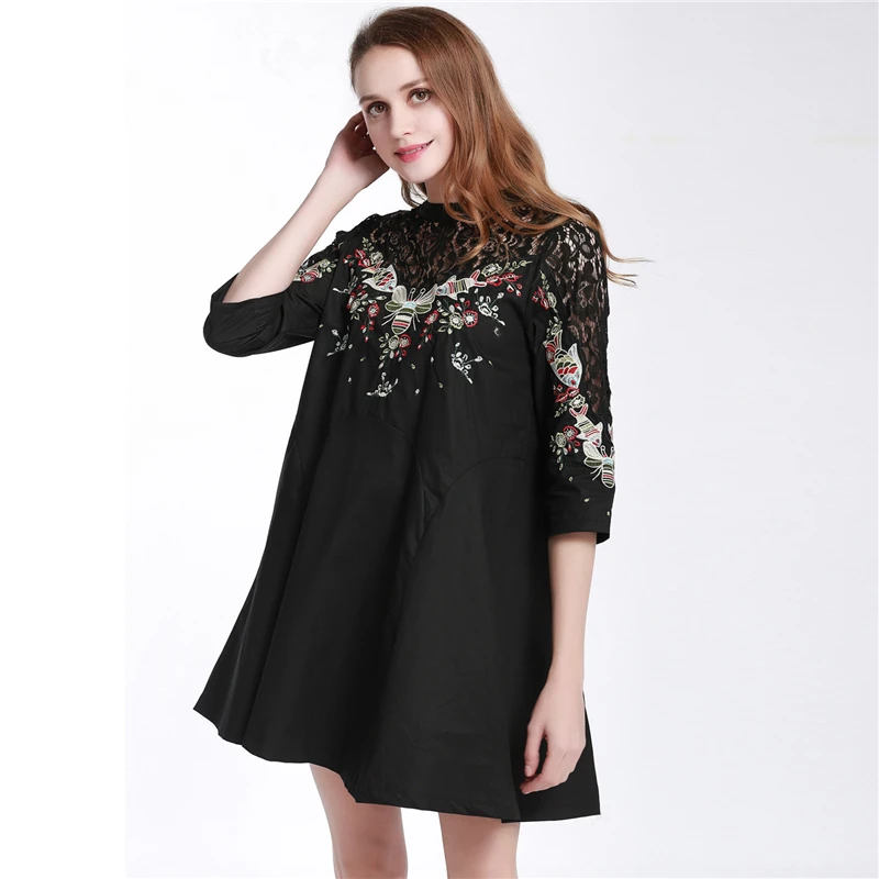 European station Women 2019 Spring New embroidered lCce stitching was thin A word Dress Fashion Print Summer Dresses C123 | Женская