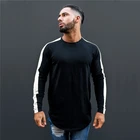 Мужская футболка для фитнеса Muscleguys, удлиненная футболка с Регланом 2020, в стиле хип-хоп, приталенная, осень футболка с длинным рукавом для мужчин