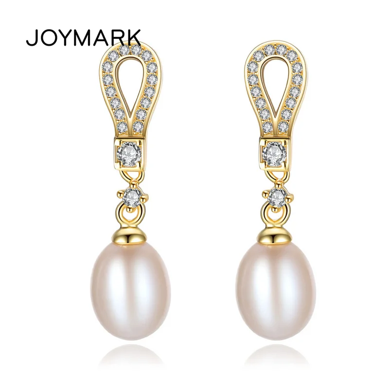 

White Pink Purple Drop Freshwater Pearl Cubic Zirconia 925 Sterling Silver Jewelry Stud Earrings For Women JPSE049