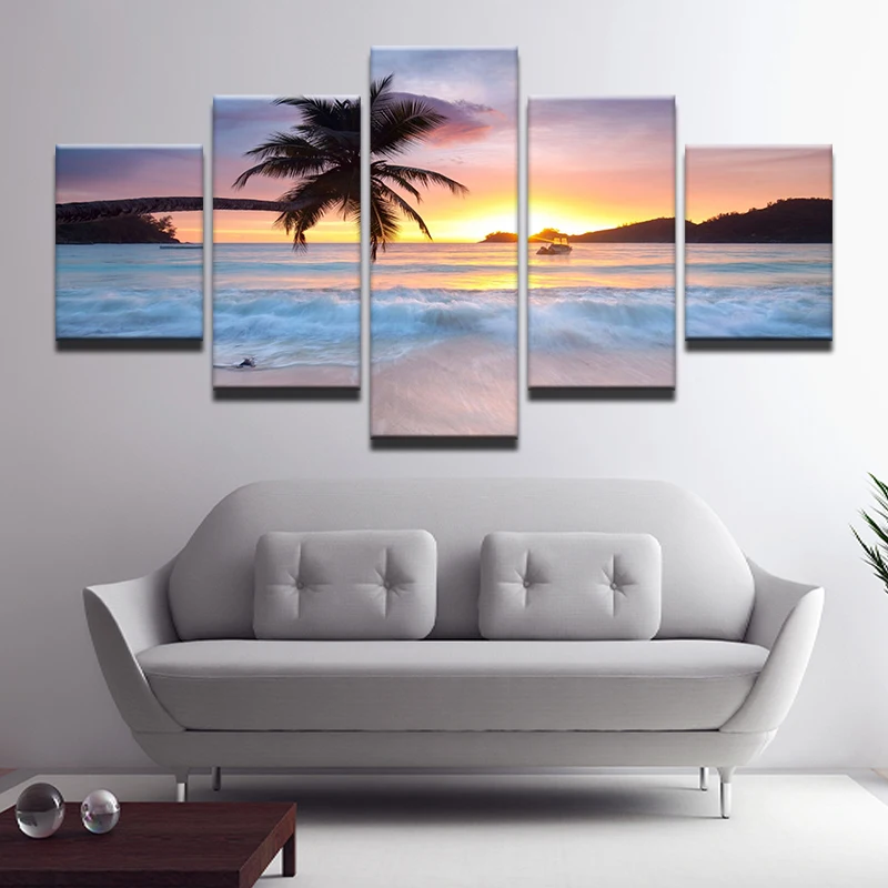 5 Pieces Canvas Art Landscape Painting Beach Wall Pictures for Living Room Home Decor No Frame | Дом и сад