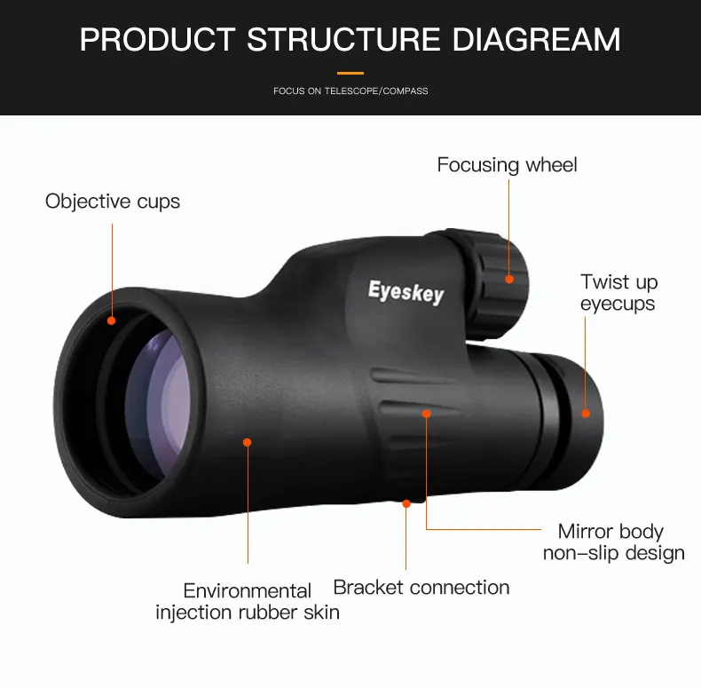 Eyeskey 10x50 встроенный сетка дальномер монокуляр телескоп водонепроницаемый азот кемпинг охотничьи прицелы с призмой Bak4
