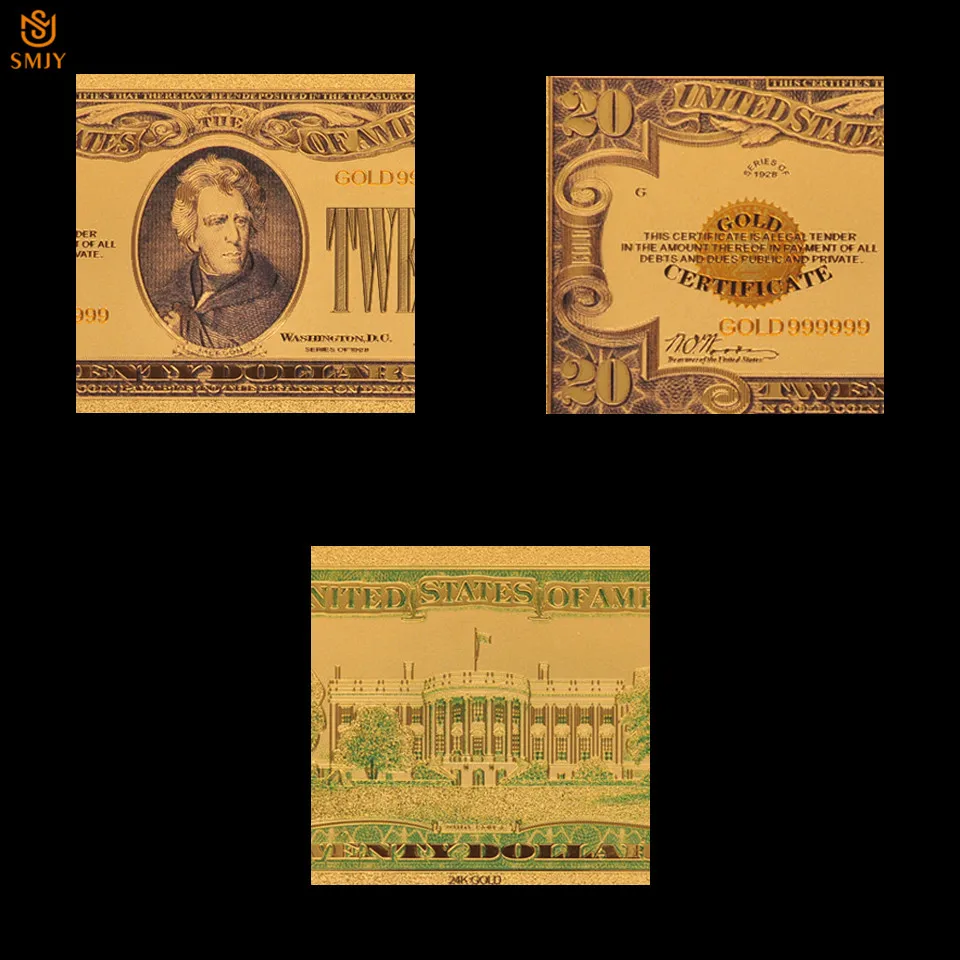 10 шт./лот 1928 США валютная бумага 20 долларов деньги в 24k позолоченные счета