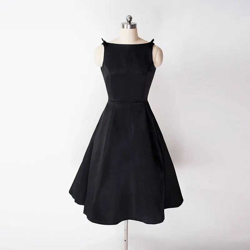 Винтажное черное платье 2017 стиль Одри Хепберн высокая талия плюс размер без