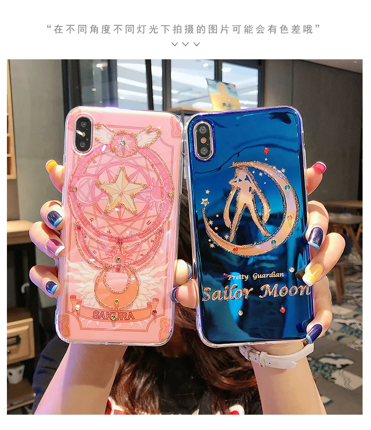 Для iphone XS max XR X Блестящий Мягкий чехол с изображением Сейлор Мун для iphone 8plus 7plus 6SP 7 8 6 6S милый блестящий чехол с рисунком Sukura