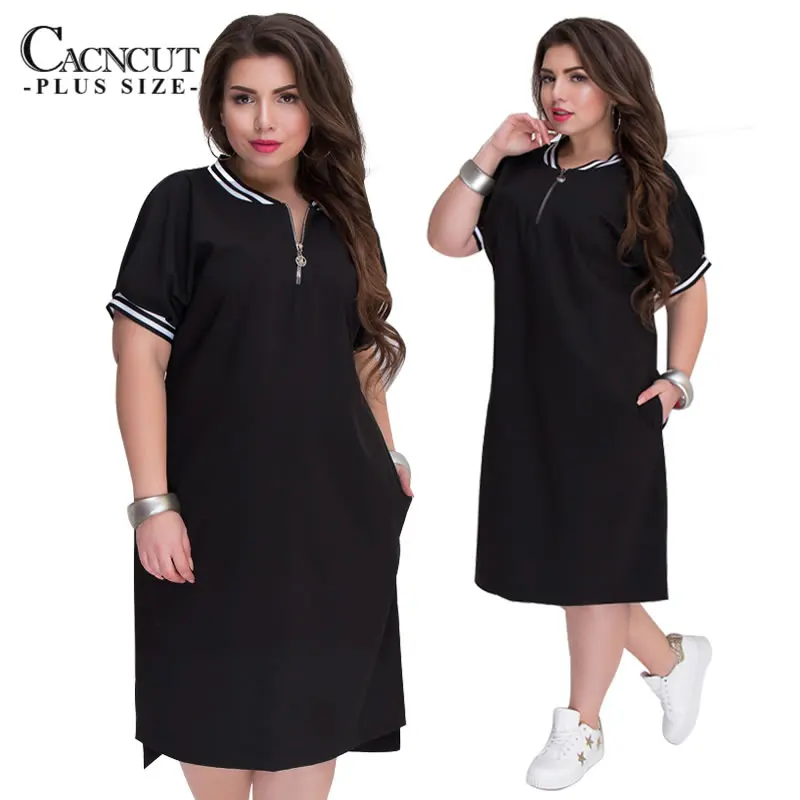 CACNCUT 5XL 6XL плюс размер прямые платья женские с круглым вырезом на молнии Большие размеры Летние повседневные свободные однотонные платья красные Vestidos