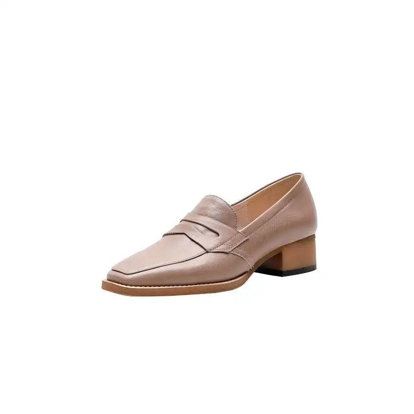 Большие размеры; классические лоферы из кожи с натуральным лицевым покрытием на среднем каблуке с квадратным носком; удобные брендовые туфли-лодочки ручной работы в сдержанном стиле; L88
